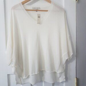 Eri + Ali Anthropologie V Neck Flowy Boho Top Ivory Sz XS NWT